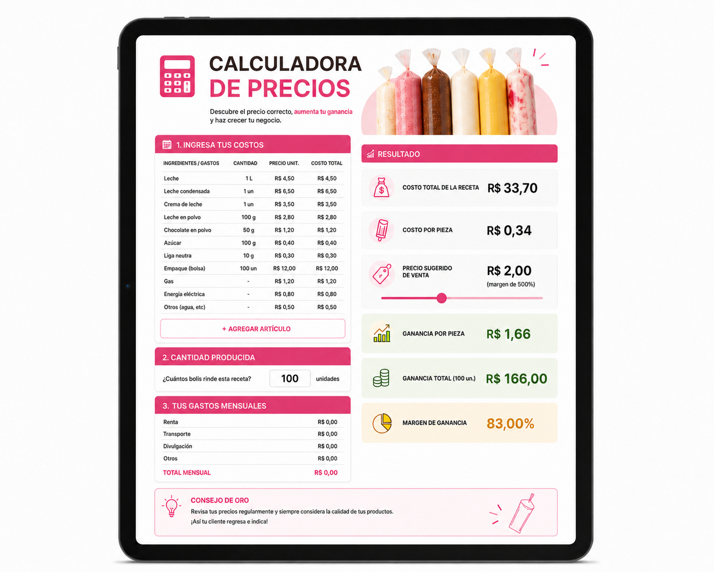 Calculadora para conocer costos y definir precios