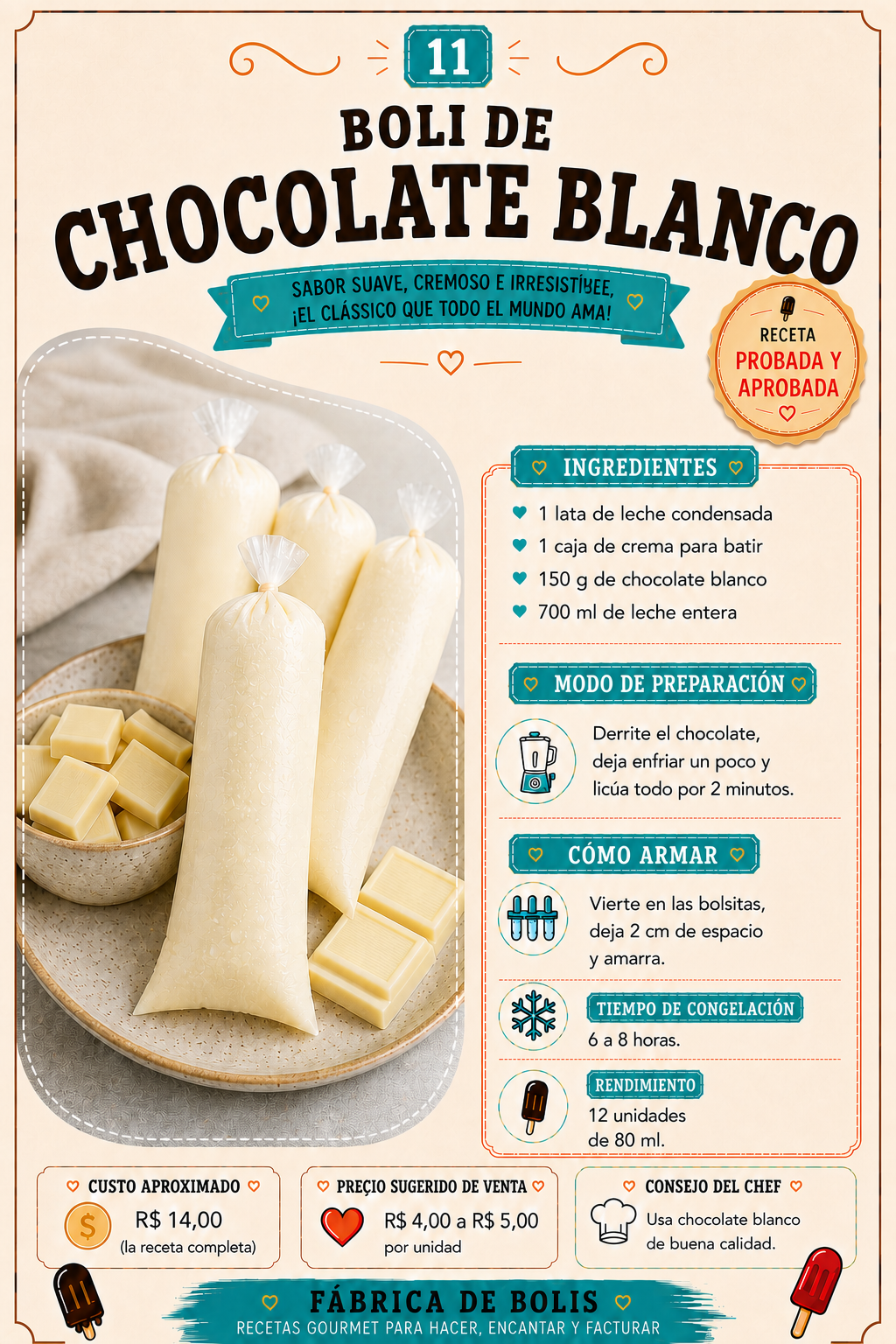 Preparación organizada de boli de chocolate blanco