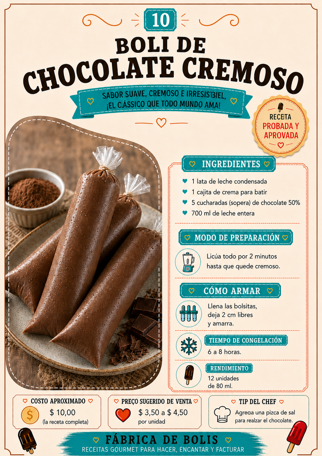 Preparación organizada de boli de chocolate cremoso