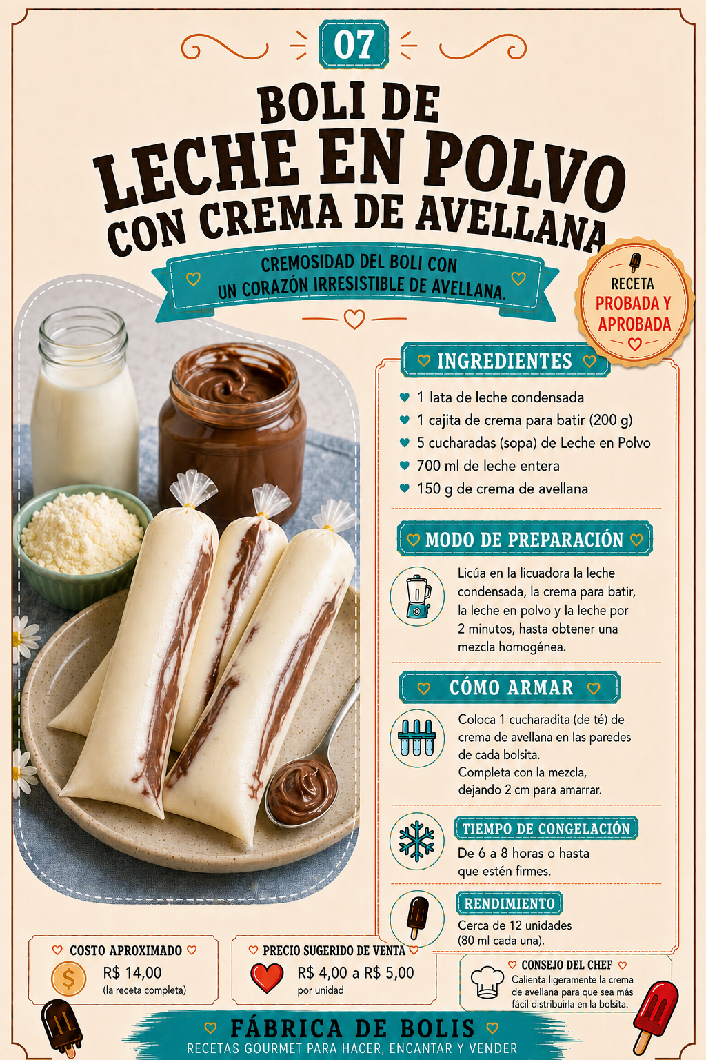 Preparación organizada de boli de leche en polvo con crema de avellana